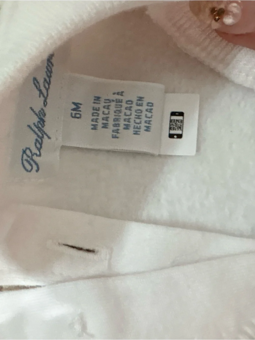 Ralph Lauren White Baby Sweatshirt with Blue Logo